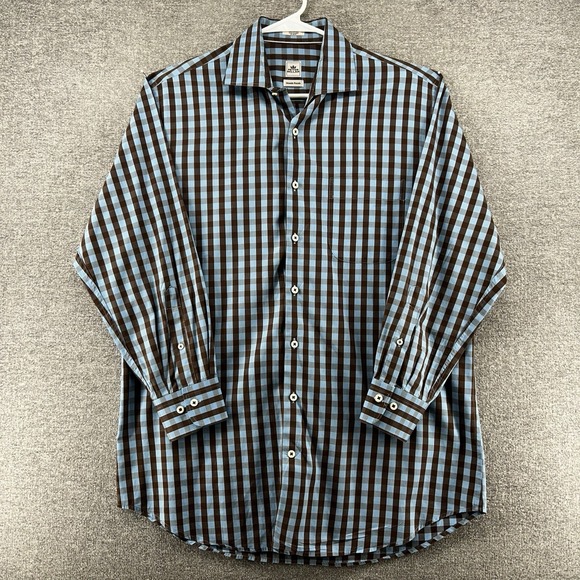 Peter Millar Other - Peter Millar Seaside Finish Shirt Men Size Large Checked Blue Brown Long Sleeve